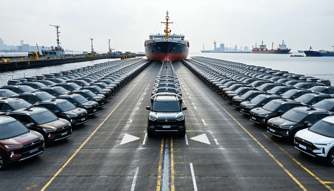 Illustration accompanying China's EV price war has left home: one car exported for every two sold domestically