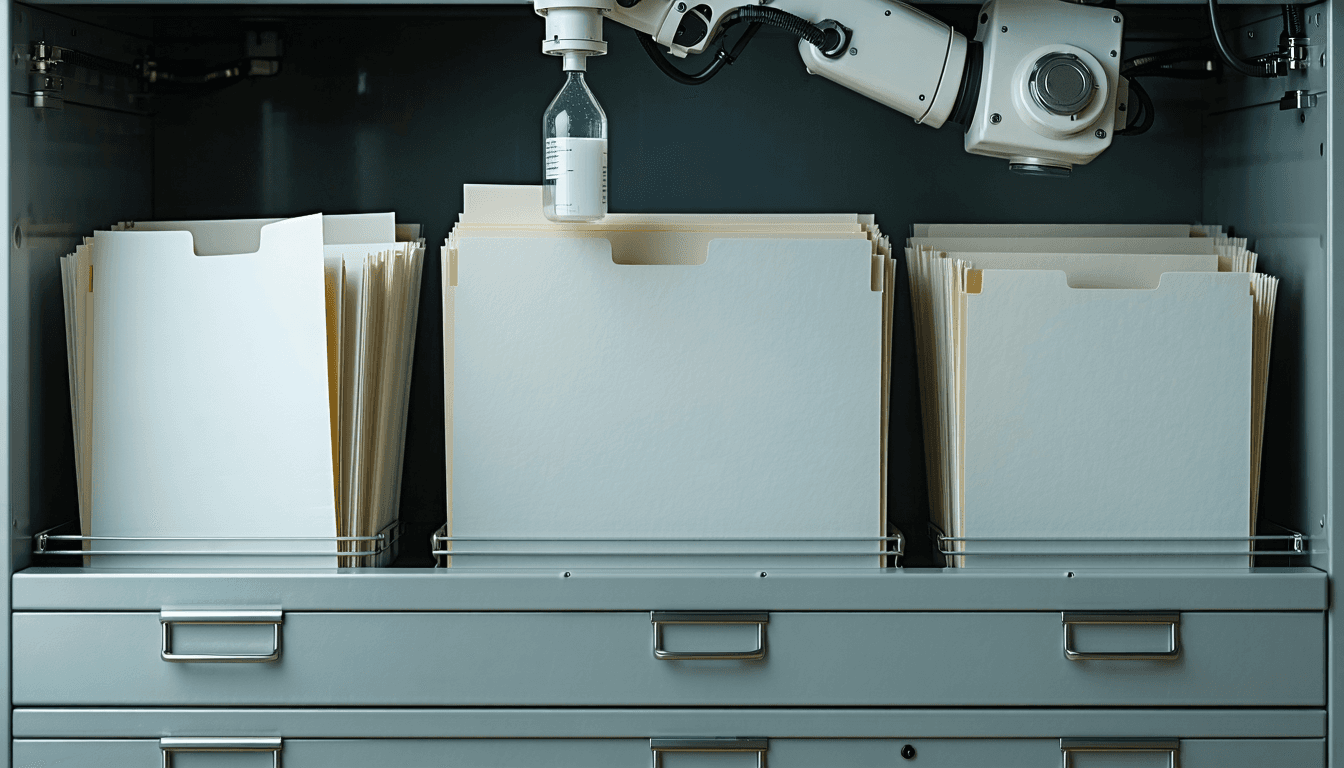 Illustration accompanying The self-driving lab is out. Whether AI shows up in your filing is still open.