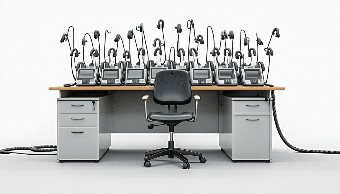 Illustration accompanying Anything AI ships AI "employees" with phone numbers. Watch the agent-per-head ratio
