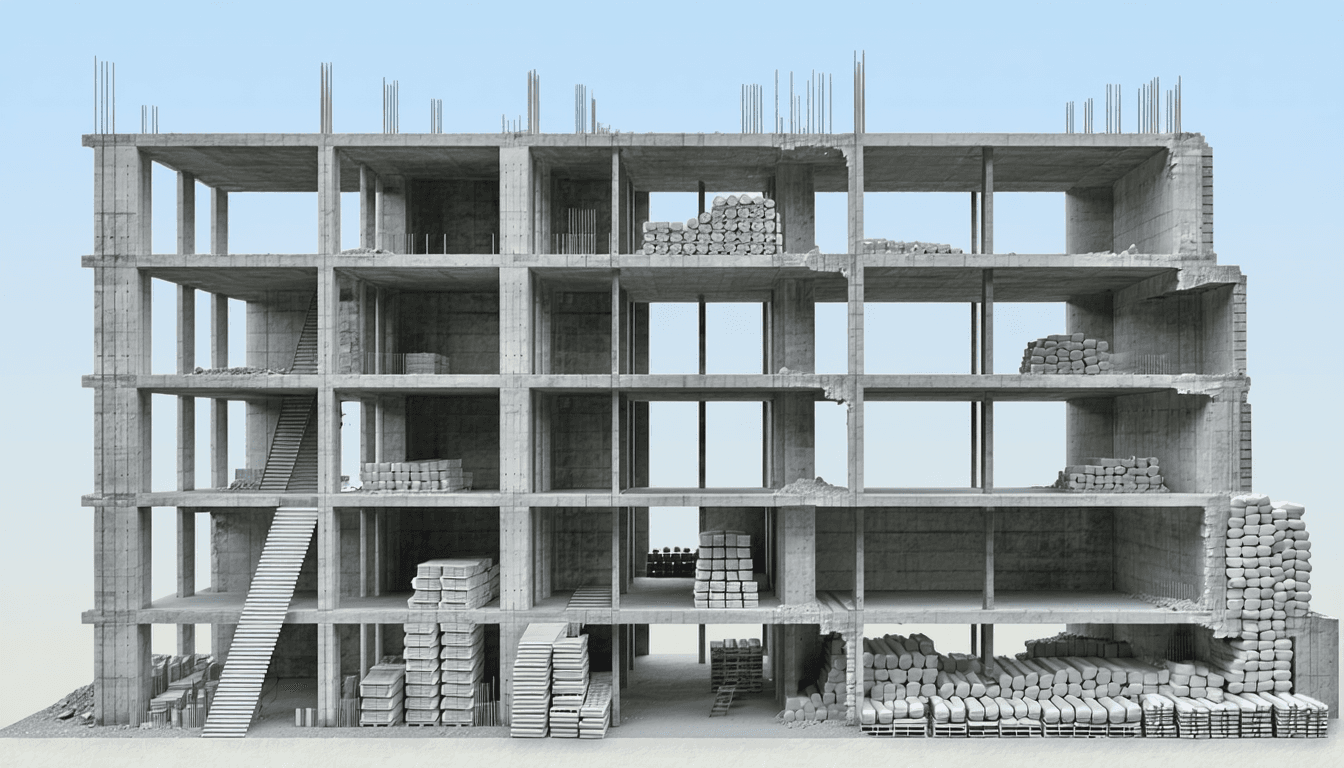 Illustration accompanying Australia's offices flip to 85% embodied carbon by 2049, and cement has no grid to save it