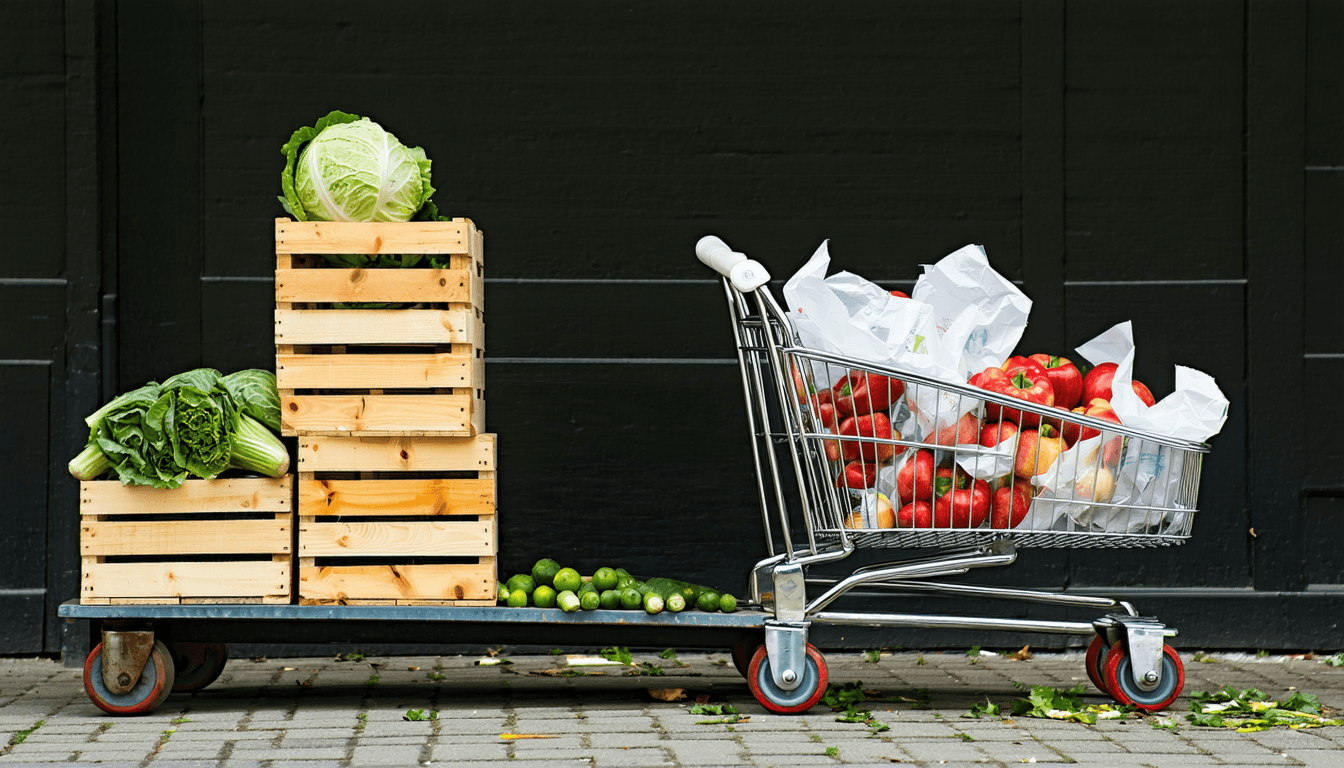 Illustration accompanying Korea's grocery money is moving to the corner produce shop, and promotions cannot price it back