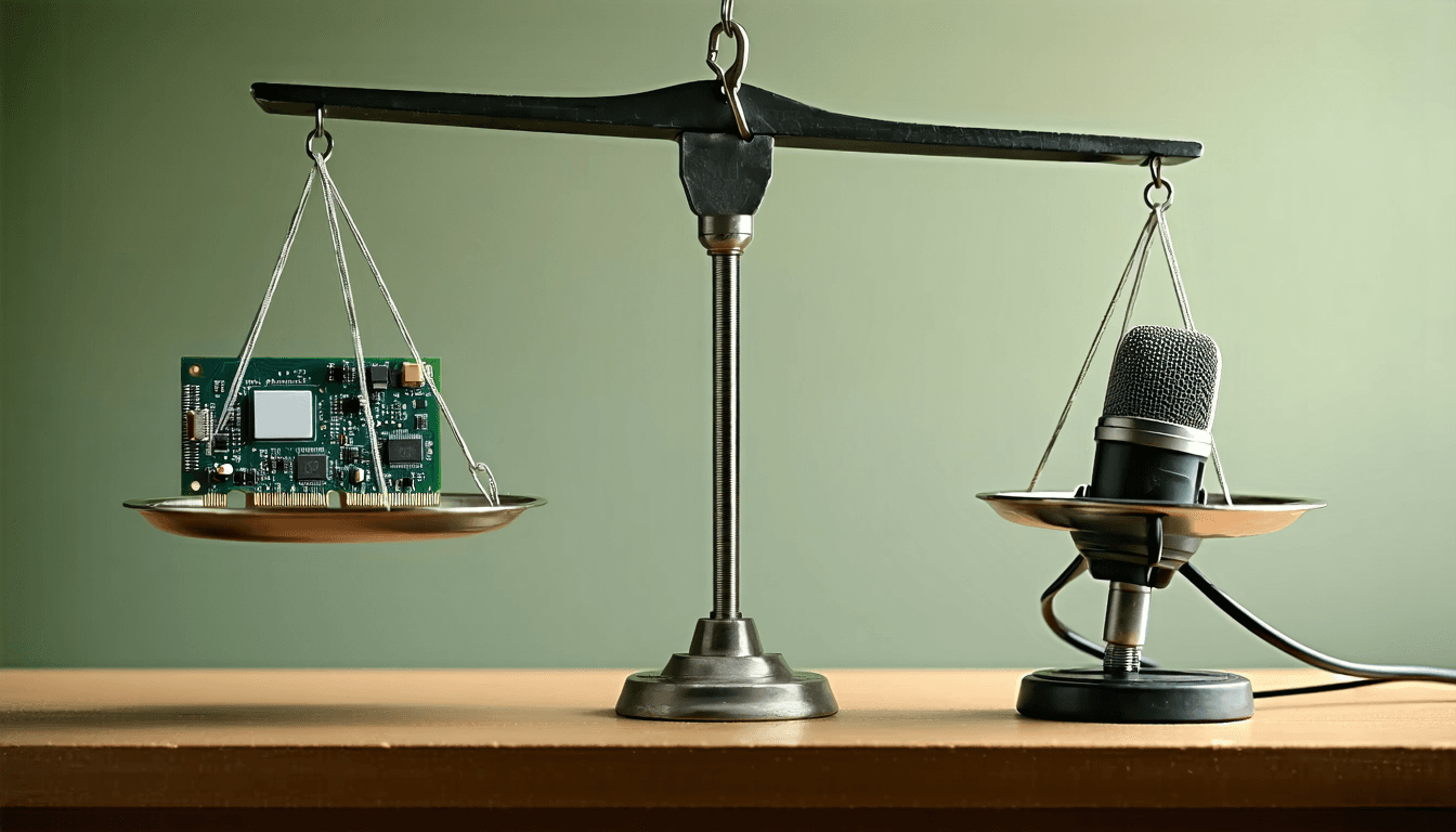 Illustration accompanying Two judges, 42 hours: Nvidia's print and Warsh's first keynote price the same trade