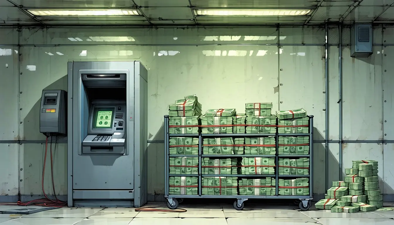 Illustration accompanying Brink's puts the ATM overstock at 30% to 40% of total cash demand