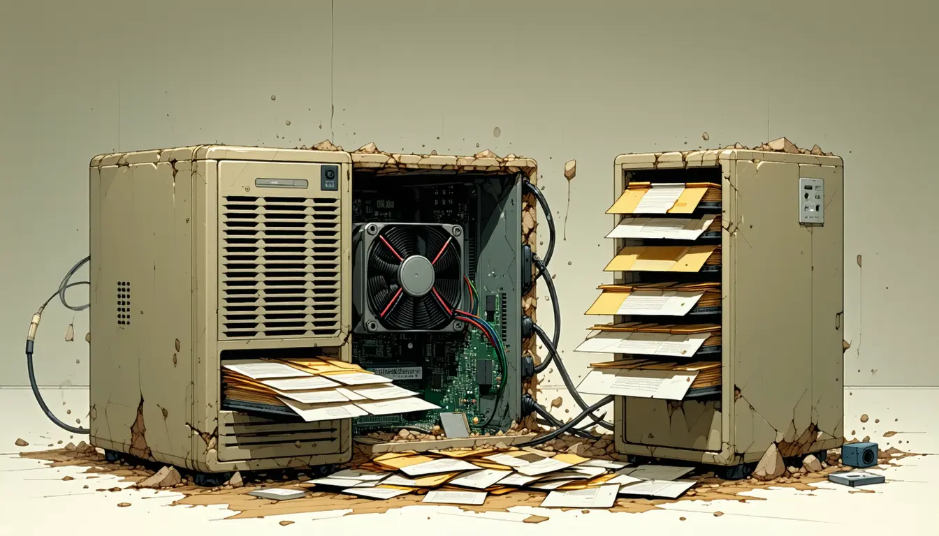 Illustration accompanying 213 seconds per agent step evicts hybrid RAG from the local CPU