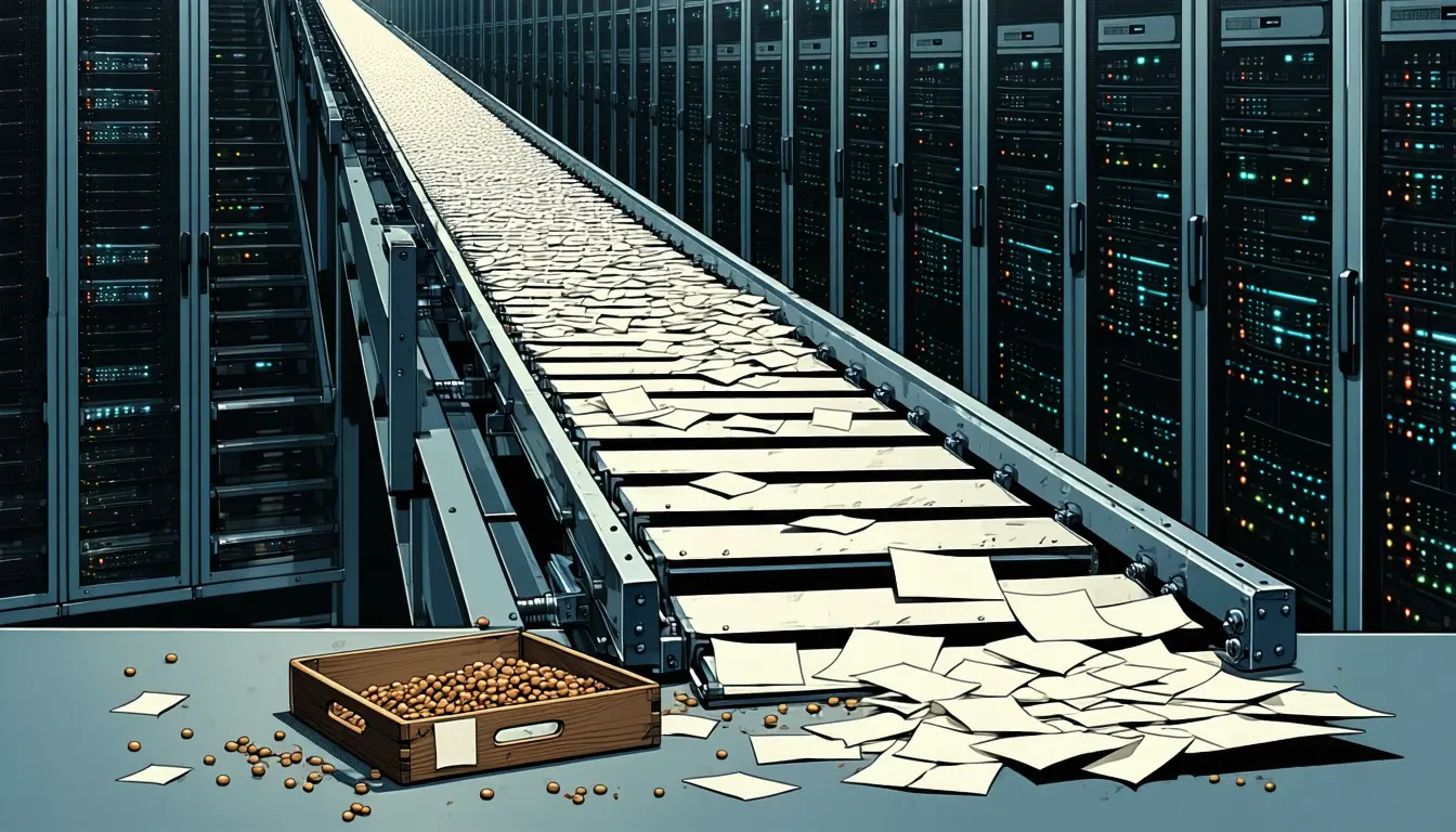 Illustration accompanying Frontier models stall in the mid-70s on the triage work Thinking Machines wants to automate