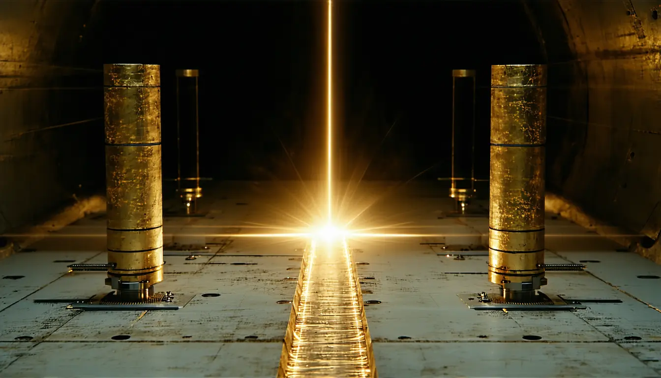 Illustration accompanying A trapped calcium ion finds peak laser coupling 463 nanometers off the beam's center