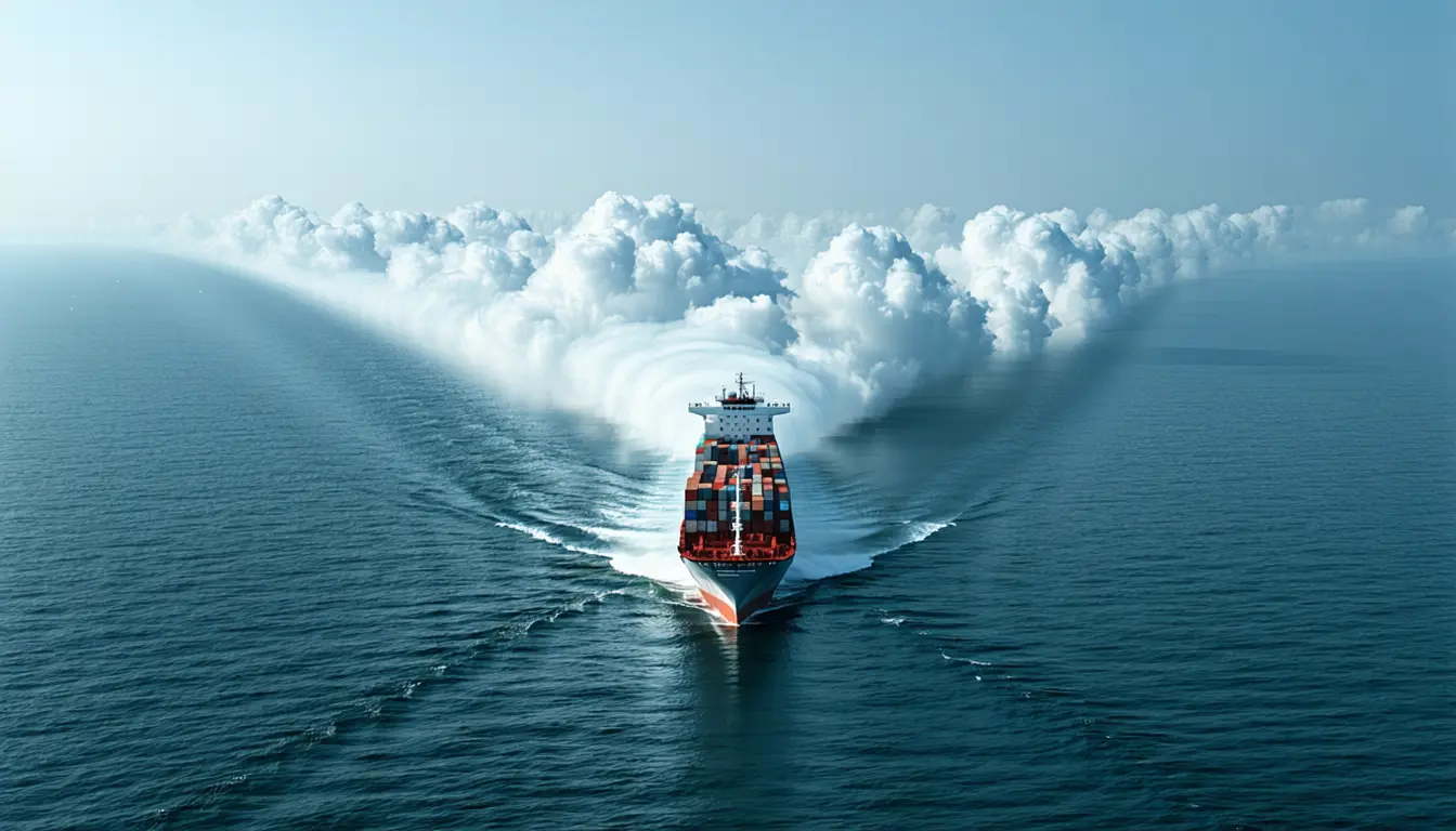 Illustration accompanying A shipping fuel rule shows how removing pollution's hidden cooling effect can trigger a solar-geoengineering-style termination shock