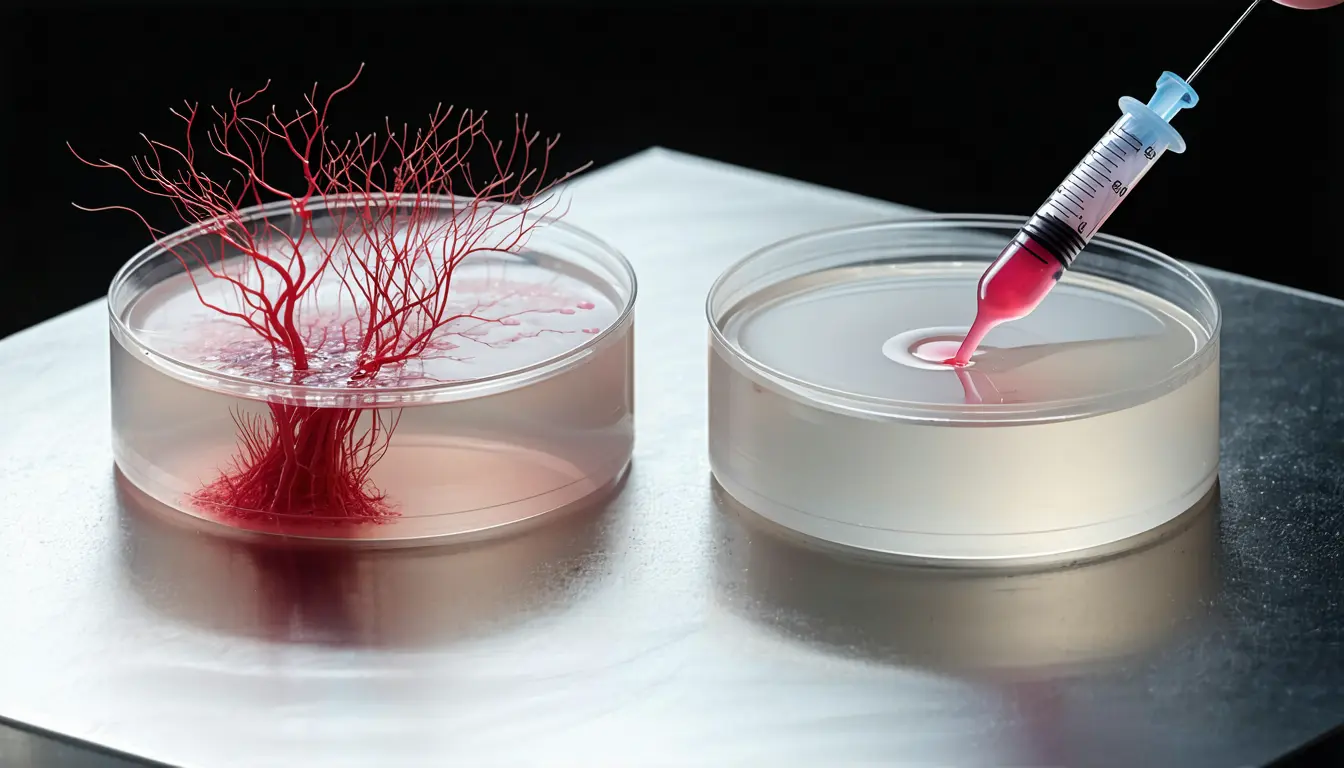Illustration accompanying Duke's injectable scaffold enlists neutrophils to rebuild blood vessels in stroke-damaged mice