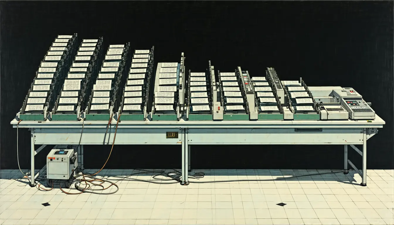 Illustration accompanying Mistral used AI agents and a human overseer to rewrite 40,000 lines of Fortran into C++