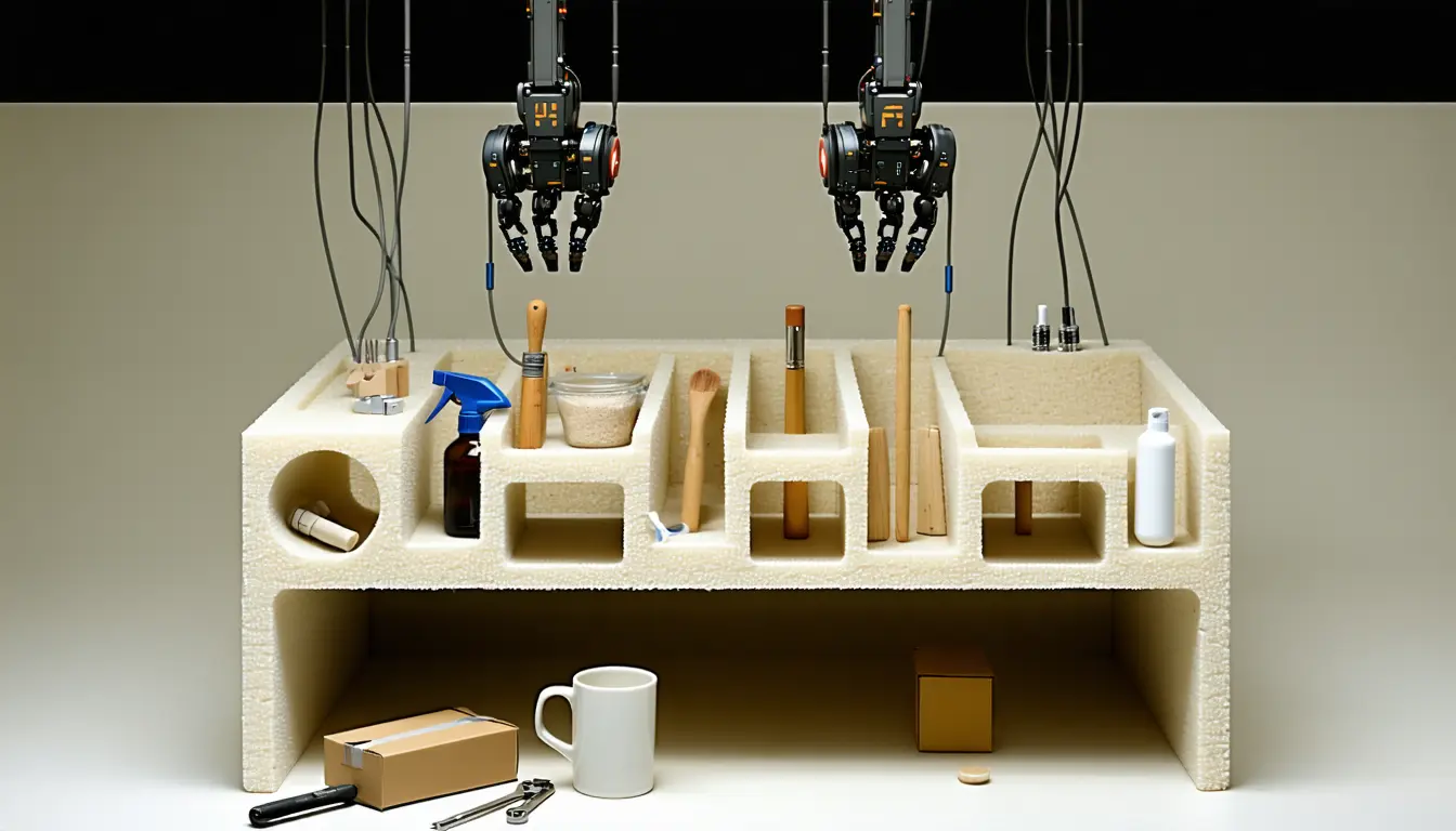 Illustration accompanying Vision plus touch gets a robot hand to 85% success across five tasks and 25 objects