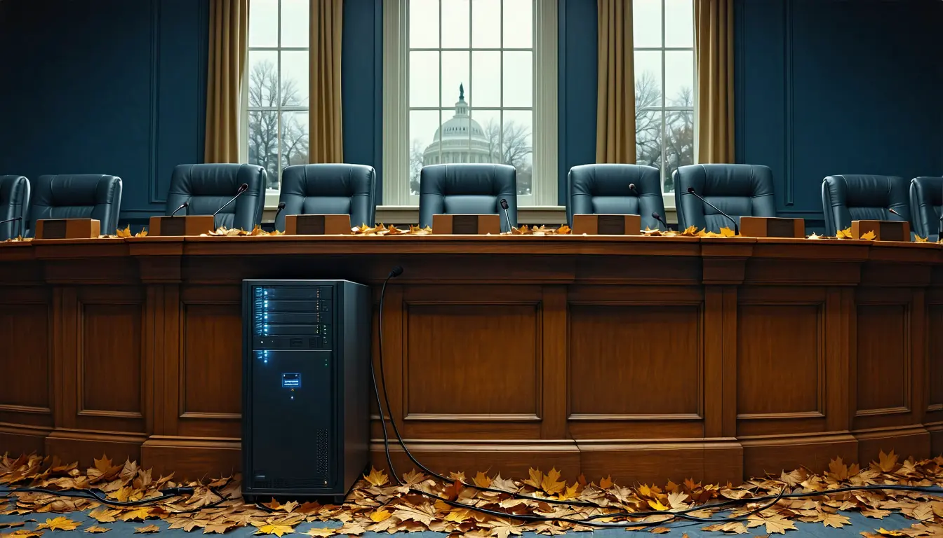 Illustration accompanying Johnson's recess pushes every named AI safeguard past November's elections