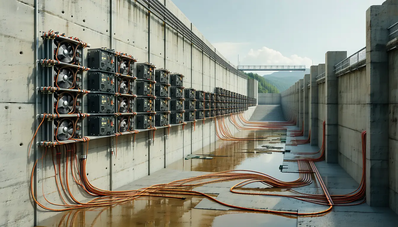 Illustration accompanying Puebla seizes 300 GPUs beside a federal dam in its fourth mining bust of 2025