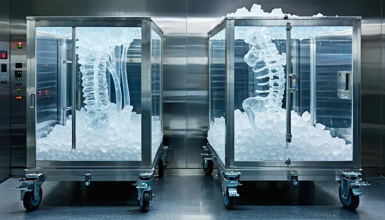 Illustration accompanying Aging clocks put machine-perfused donor livers about 30% younger than iced ones