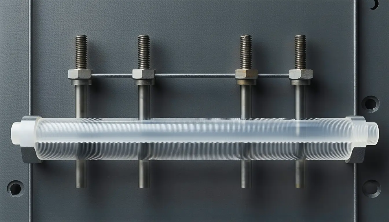 Illustration accompanying One calculation tracks PMMA's stiffness from terahertz vibrations down to millihertz lab rates