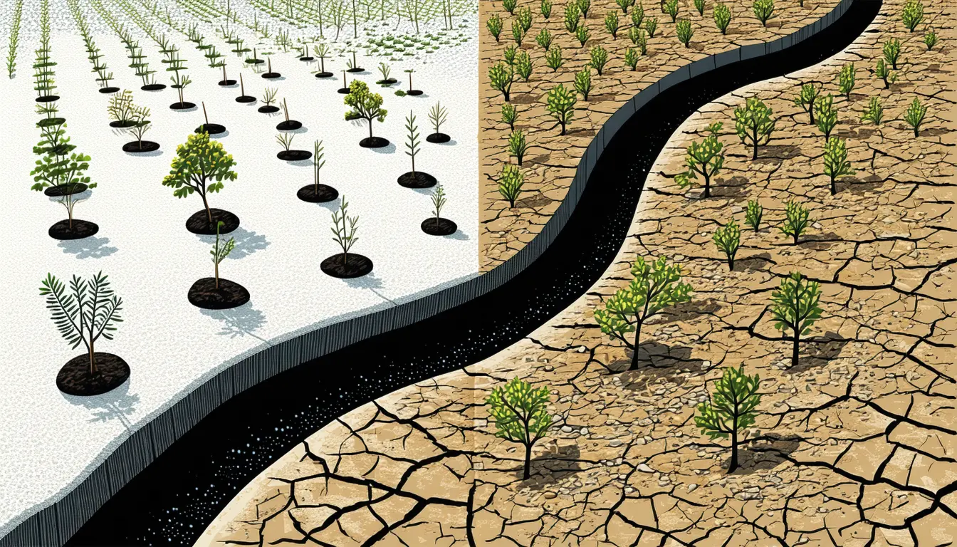 Illustration accompanying Albedo and water balance decide whether dryland tree planting cools anything