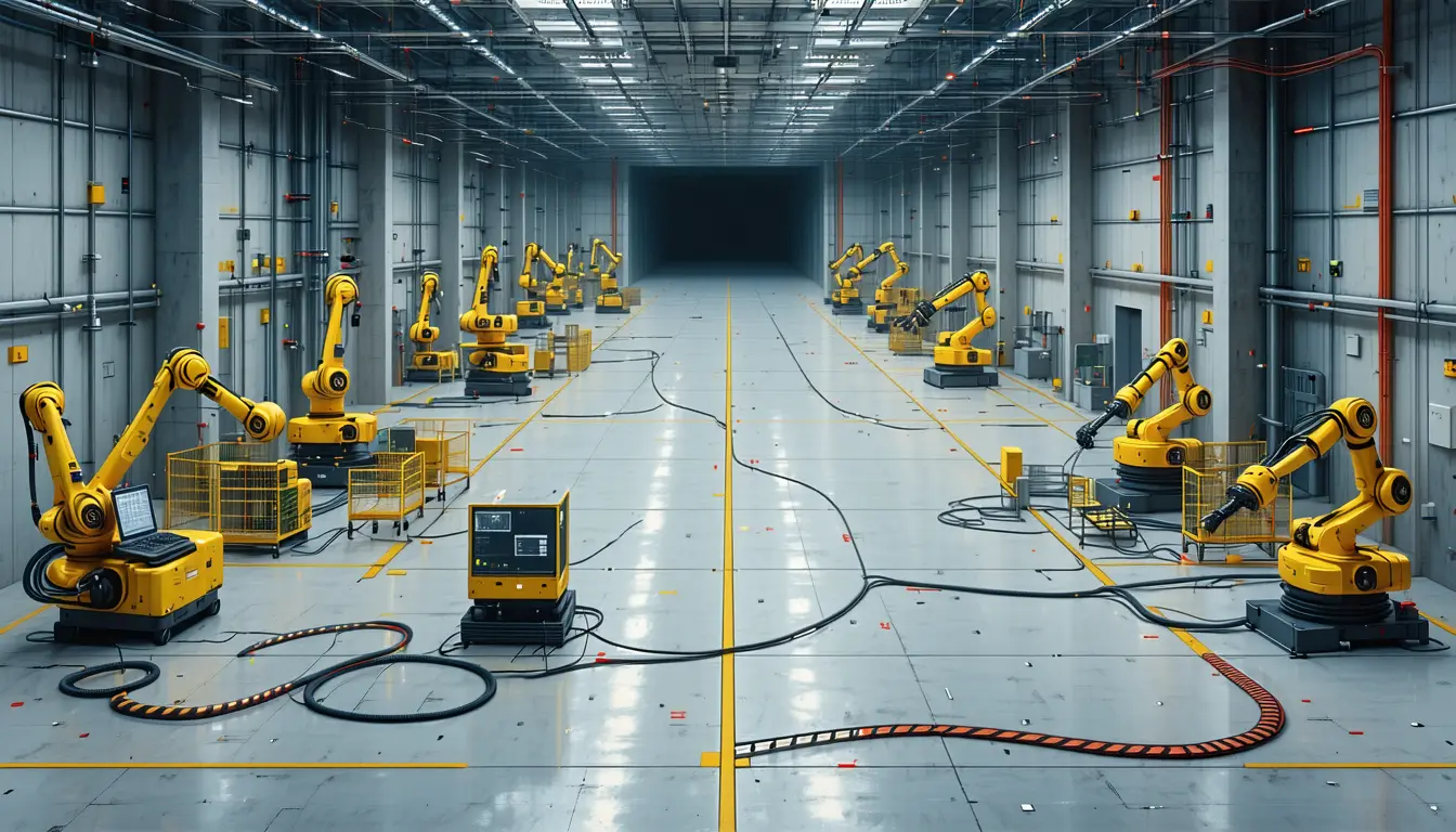 Illustration accompanying A 62-point gap separates manufacturing's AI adoption from its automation at scale