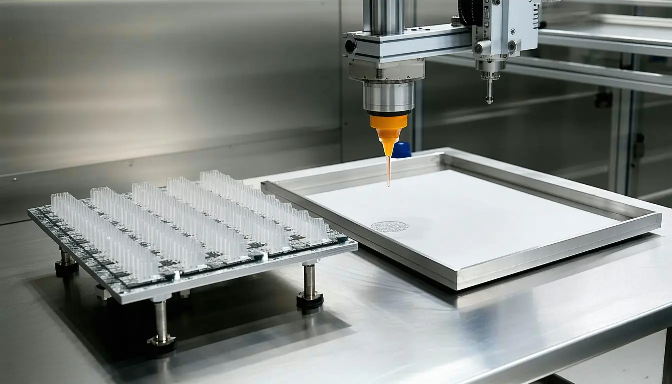 Illustration accompanying Nordson backs its 510mm panel dispenser with yields measured on the older Vantage