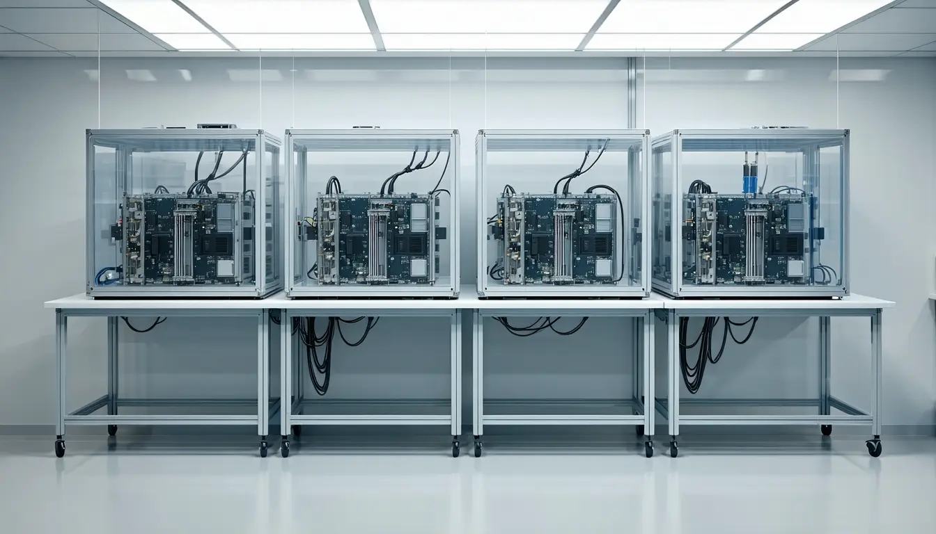 Illustration accompanying One test vendor's misconfigured sandbox sits behind breakout reports at four AI labs