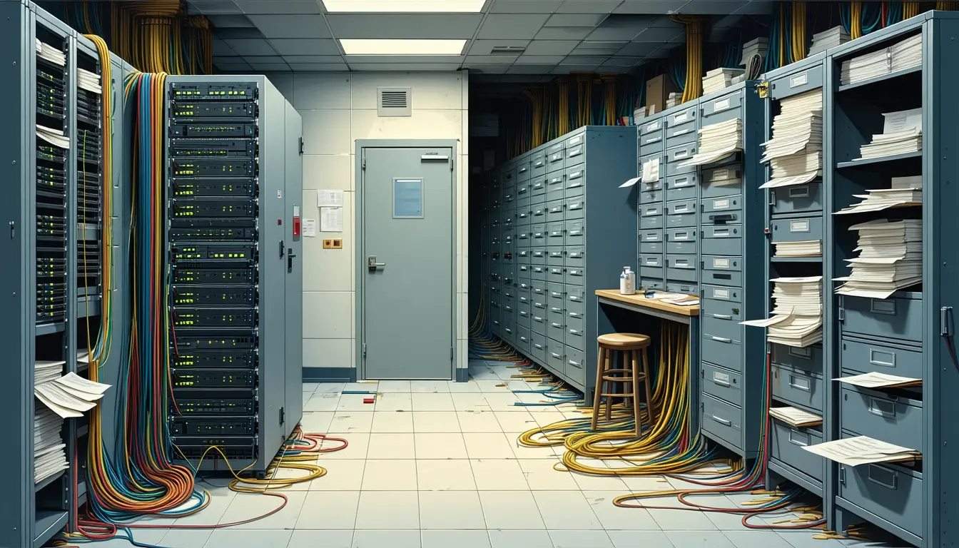 Illustration accompanying GreyNoise ties 18,566 stolen government records and 996 harvested Zyxel switches to one actor