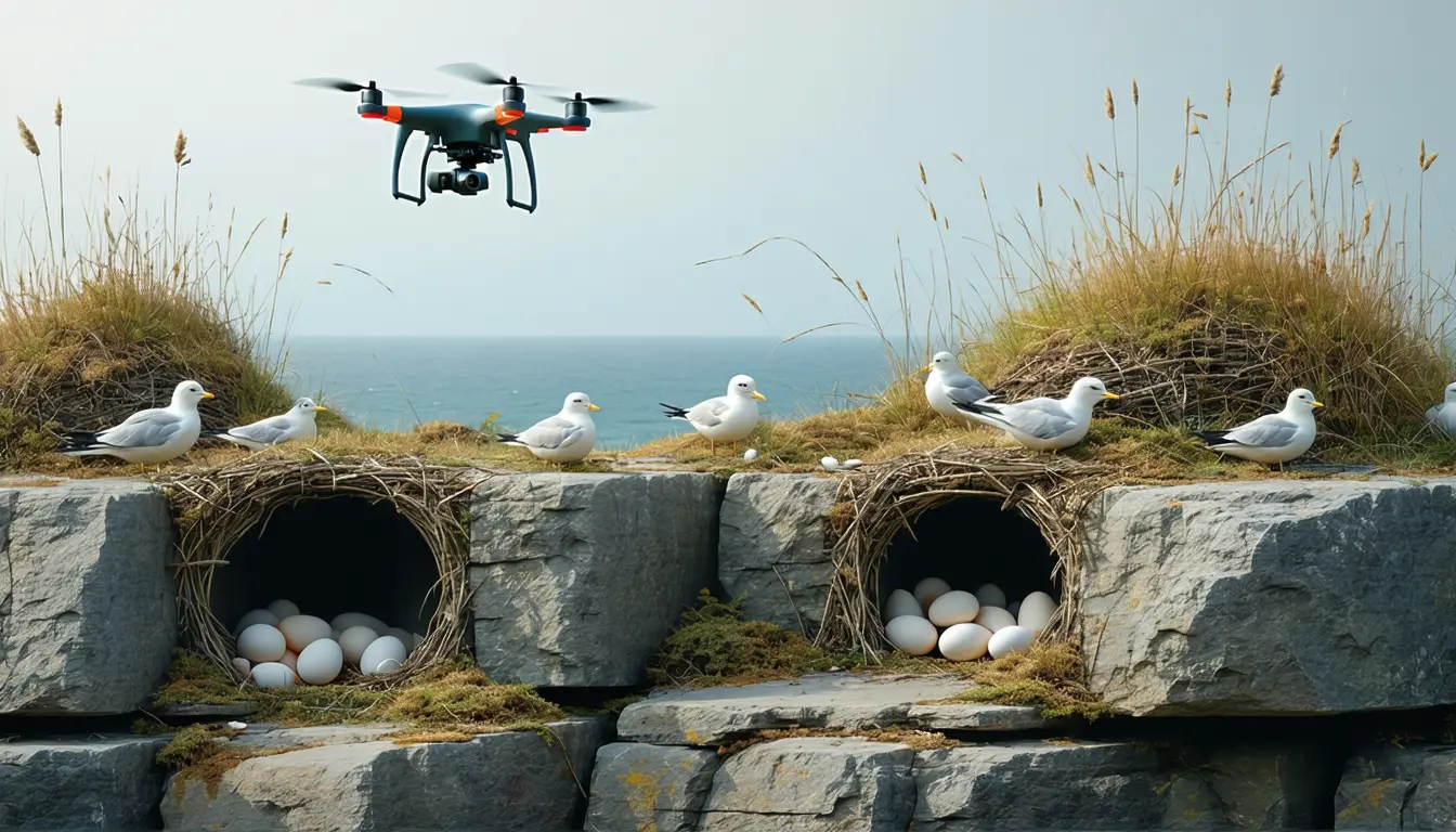 Illustration accompanying NTNU researchers turn scattered bird-disturbance findings into data a drone pilot could fly by