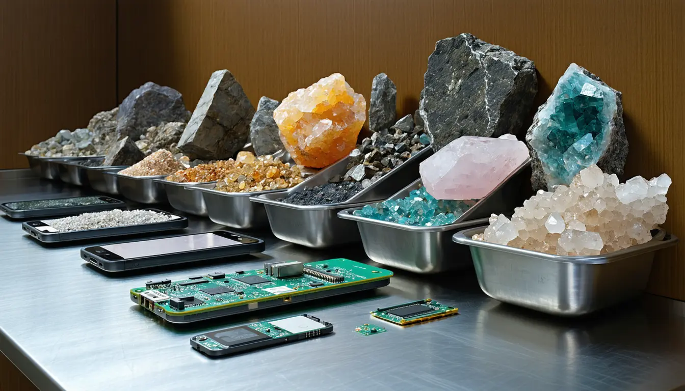 Illustration accompanying Mine My Phone plots the extraction sites behind 10 metals in a handset