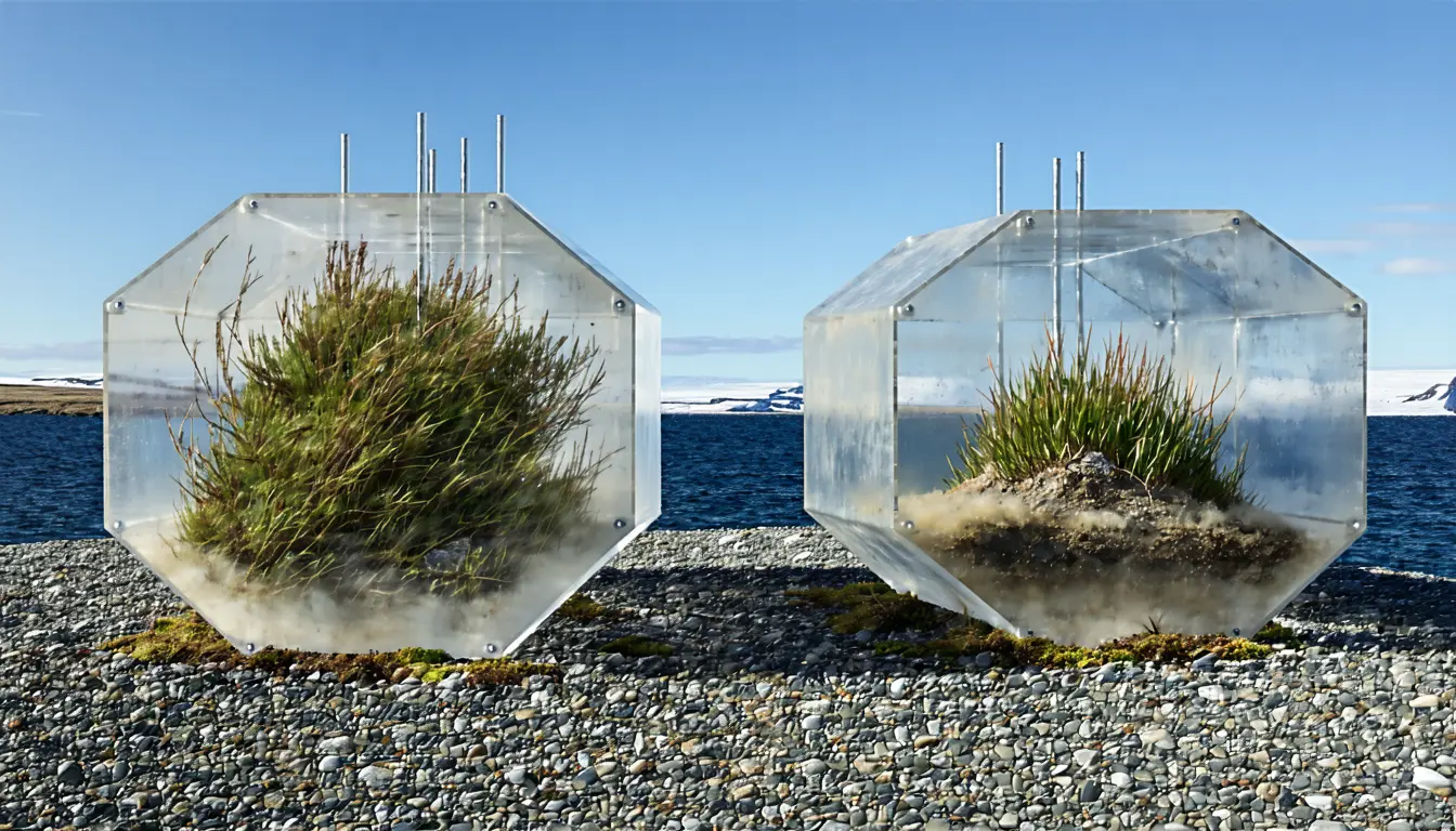 Illustration accompanying The same warming chambers pushed Antarctica's two flowering plants in opposite directions