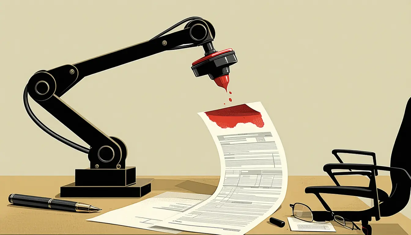 Illustration accompanying Lawsuits over AI coverage denials test what a human reviewer's sign-off is worth