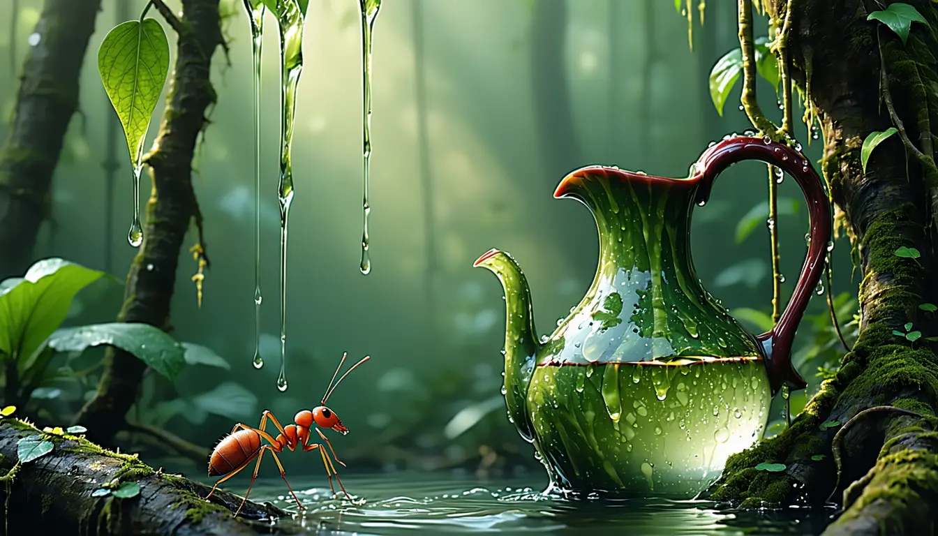 Illustration accompanying Elastic sugar chains let a pitcher plant's fluid grip insects harder the faster they struggle