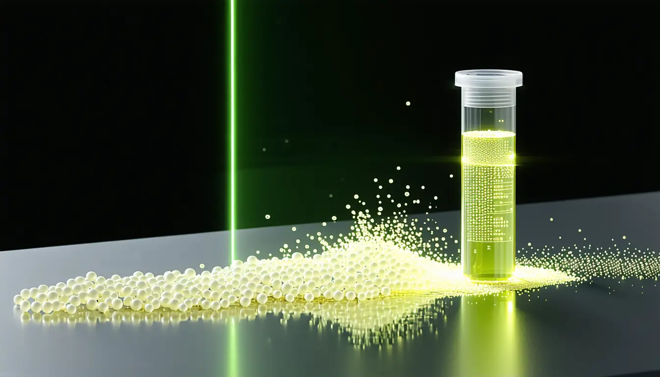 Illustration accompanying Laser light drives antibody beads to flag a colorectal cancer marker in plasma within minutes