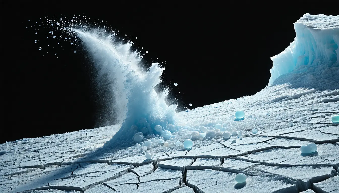 Illustration accompanying Slowly freezing spray sorts Enceladus's ocean into single-substance ice grains