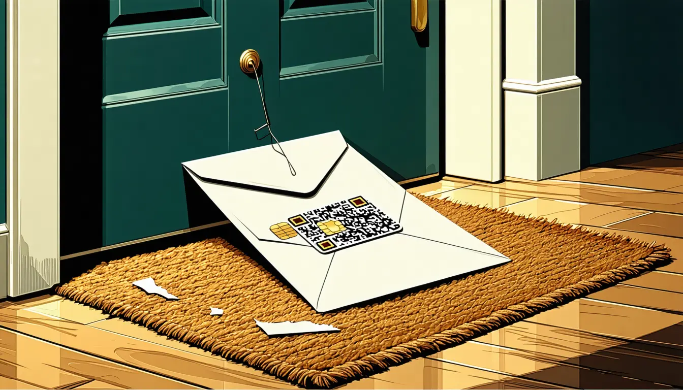 Illustration accompanying Fake replacement cards mailed in Europe use QR 'activation' codes to harvest banking details