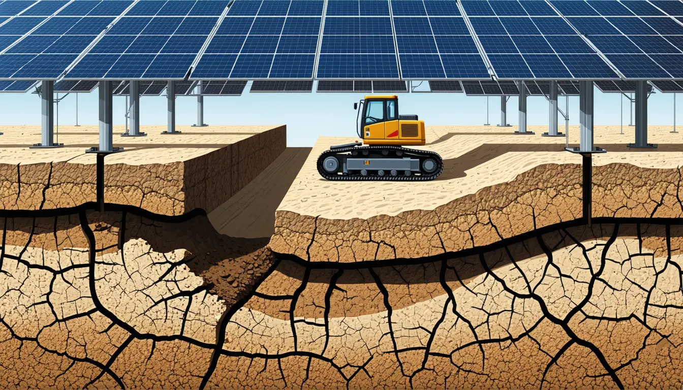 Illustration accompanying Construction machinery packed a Brandenburg agri-photovoltaic field past root-growth limits