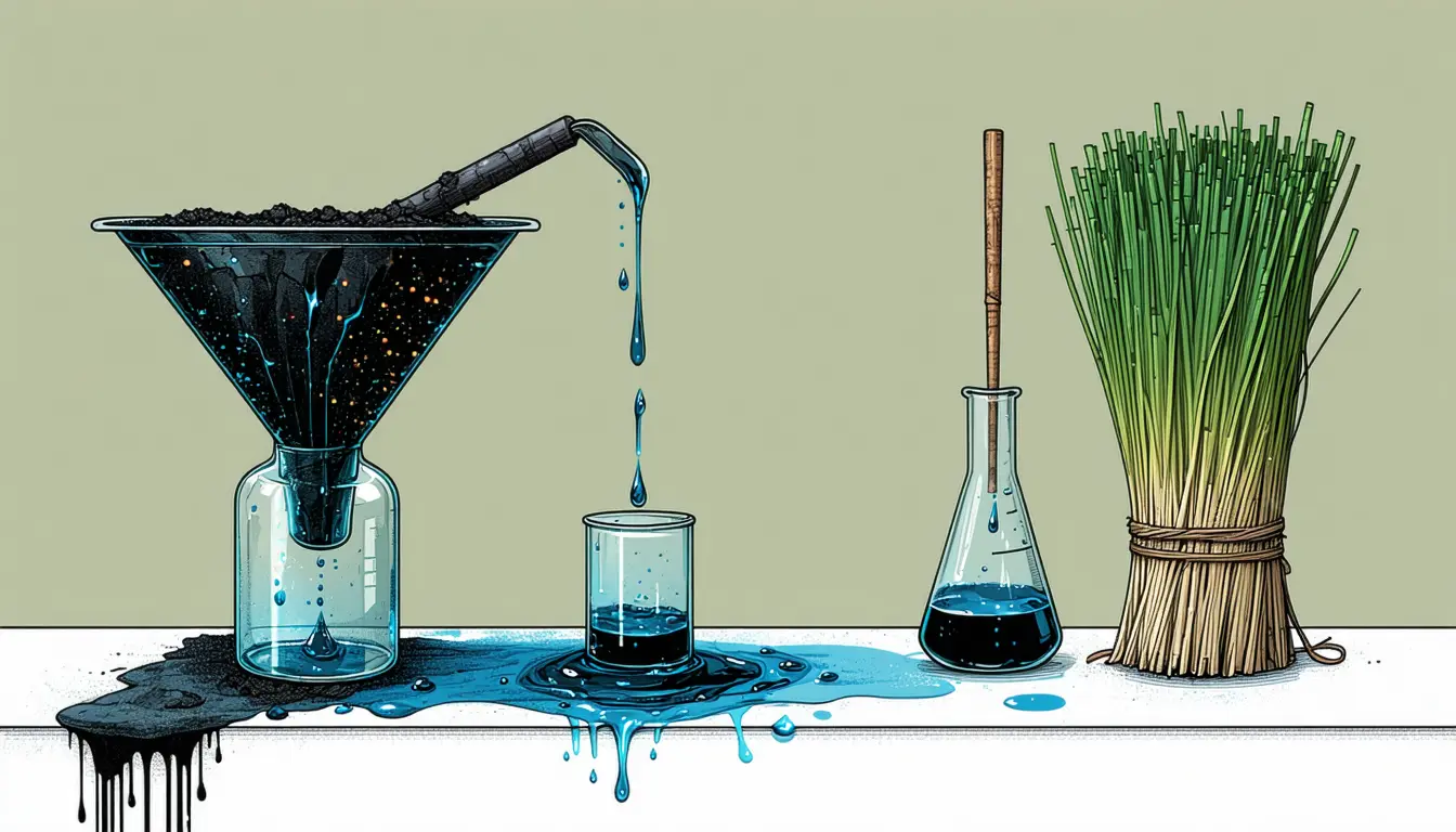 Illustration accompanying Doshisha chemists use bulrush's own gases to load copper into a dye-removing carbon