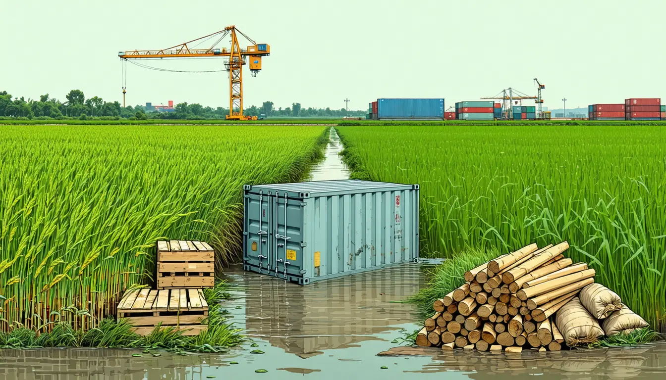 Illustration accompanying Seoul's CPTPP estimate trades 852 billion won a year of farm output for a 0.38-point GDP gain