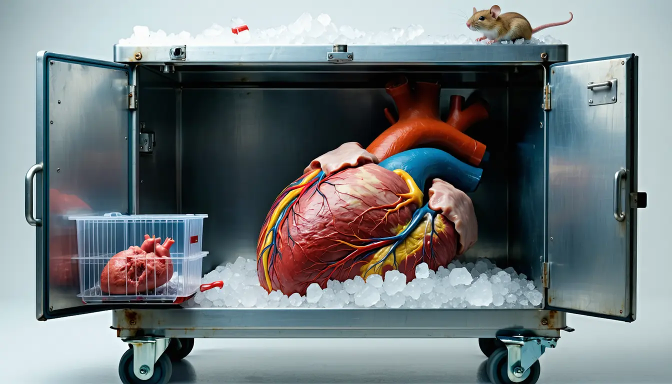 Illustration accompanying In mice and 11 patients, transplanted hearts moved toward their hosts' biological age