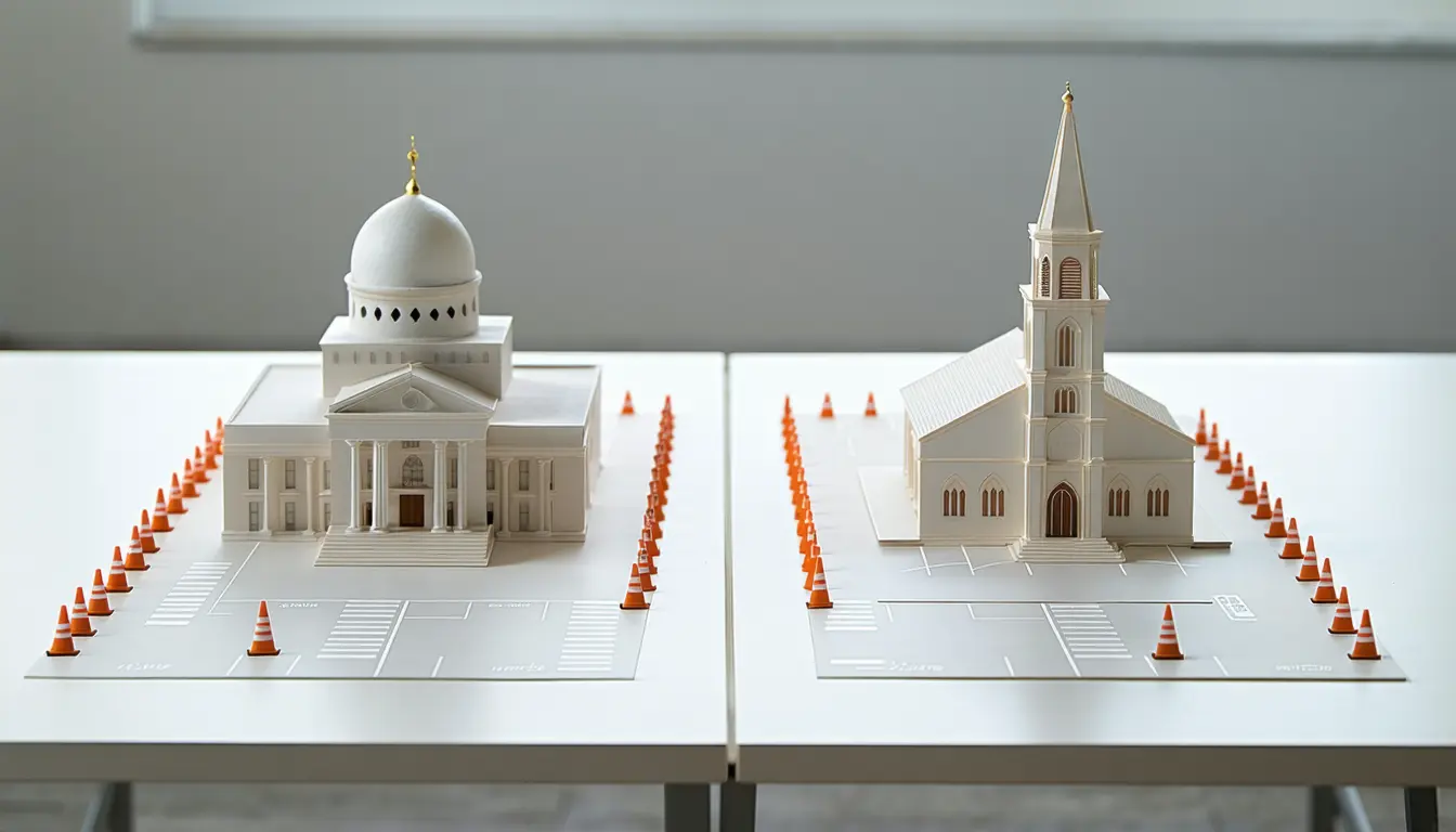 Illustration accompanying New US mosques drew more opposition than paired churches even with surplus parking