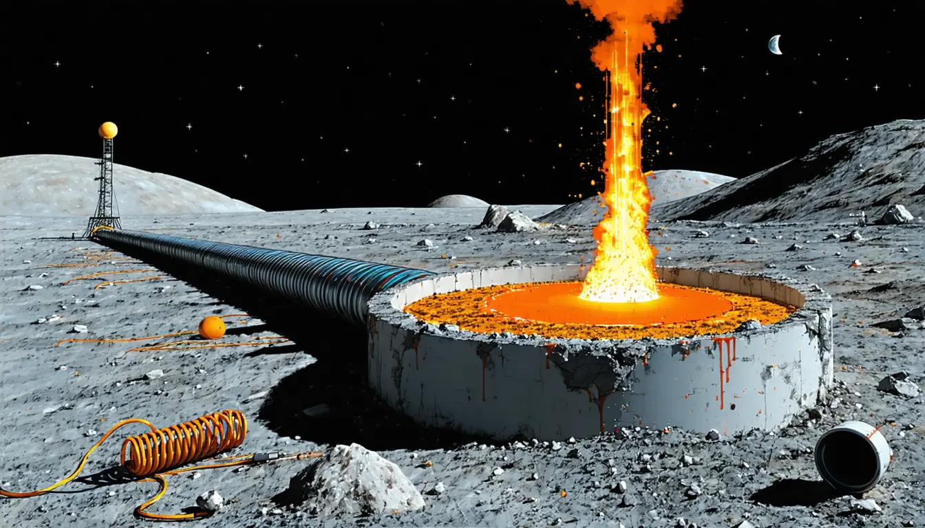 Illustration accompanying Technical University of Munich design feeds a lunar reactor's 1,000-degree heat straight to soil electrolysis