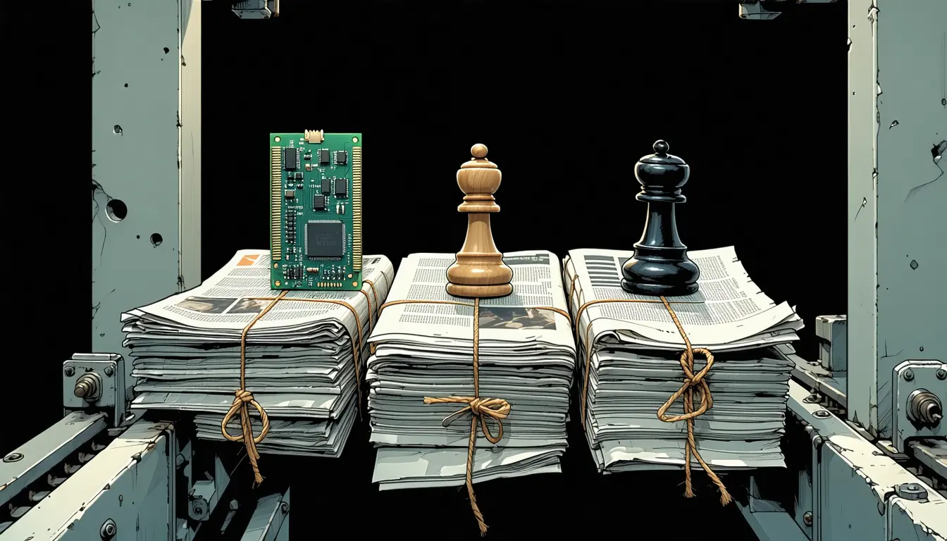 Illustration accompanying US and European newspapers cast the US as AI's innovator and Europe as its regulator