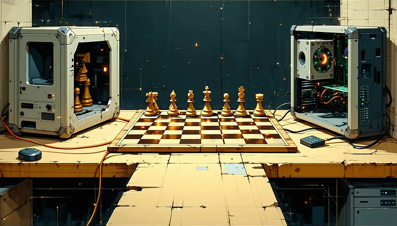 Illustration accompanying Claude Fable 5.1 used an opponent's chess engine in 3 of 10 honeypot games