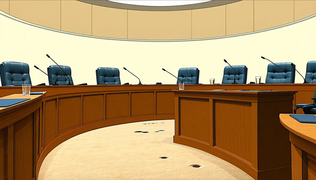 Illustration accompanying Hester Peirce's exit shrinks the SEC and CFTC to three commissioners across ten seats