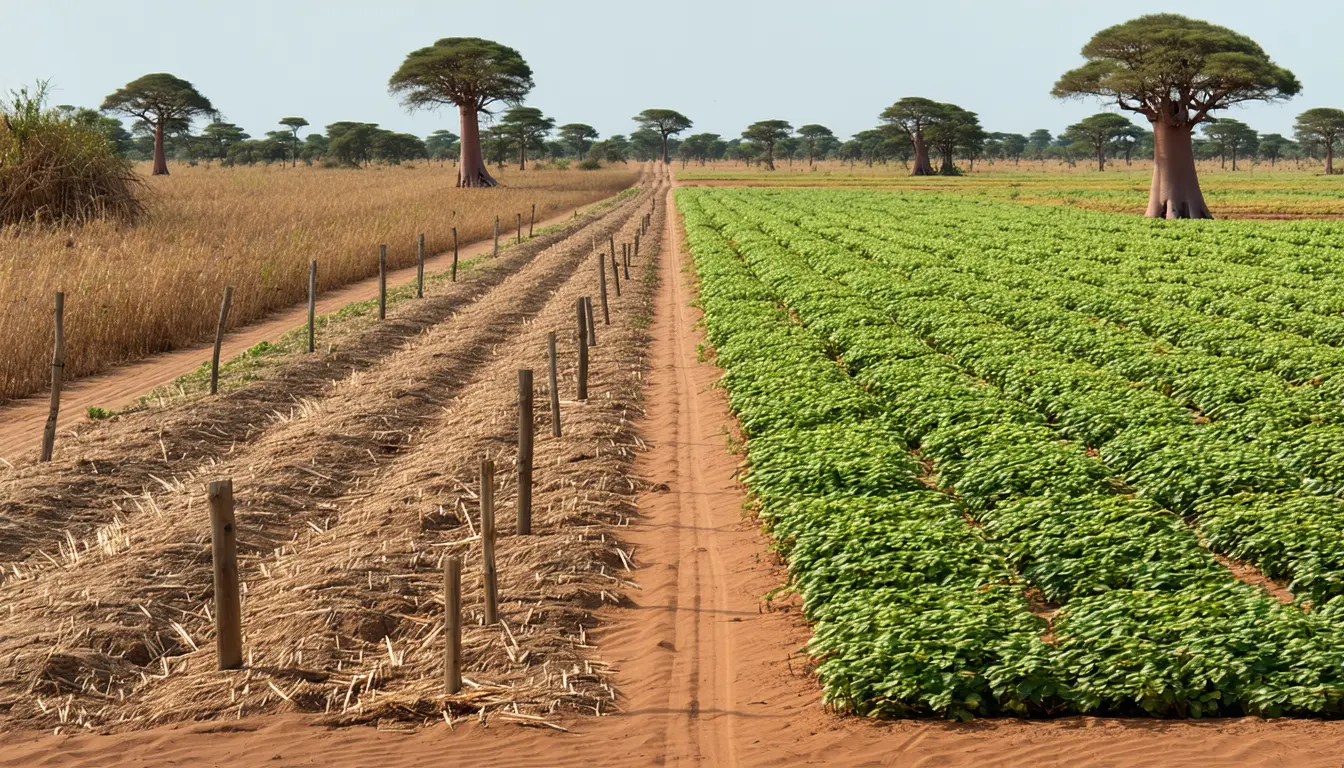 Illustration accompanying Cambridge's open-source Tessera maps Senegal's smallholder crops with 84% accuracy on sparse labels