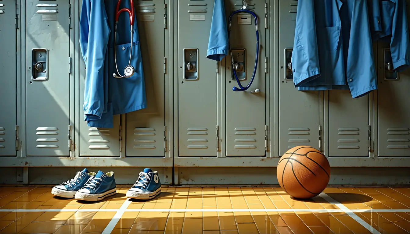 Illustration accompanying Sneakers to Scrubs founders tie their sports mentoring to rising Black male enrollment in UChicago pathways