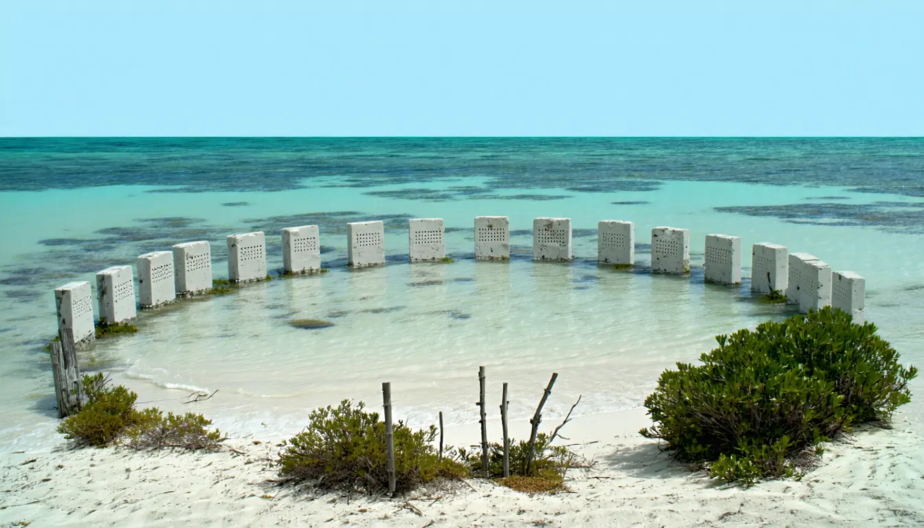 Illustration accompanying Tamil Nadu sinks 8,500 reef modules to slow the erosion of Kariyachalli Island