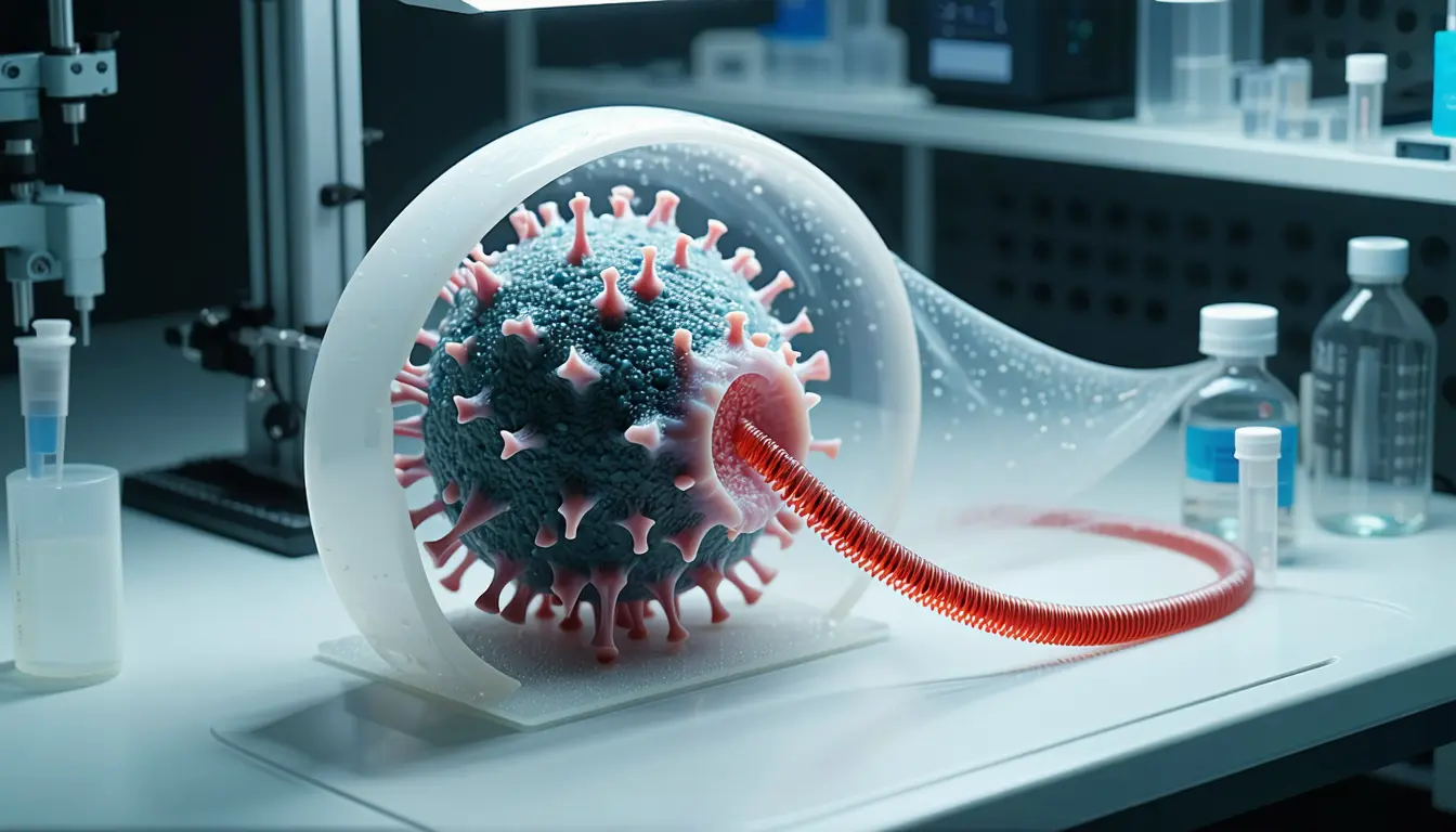 Illustration accompanying Cryo-ET catches a rotavirus punching into a cell with a calcium-triggered pore