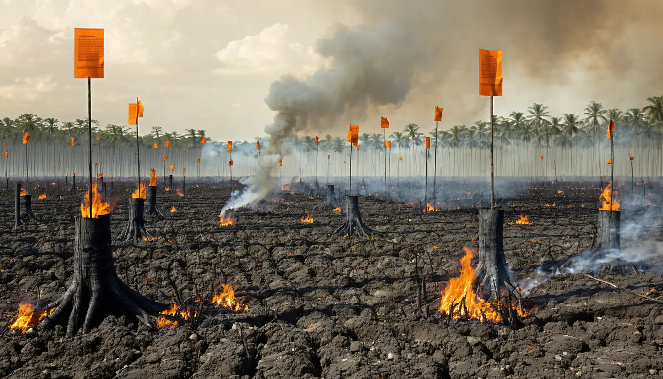 Illustration accompanying Legal routes against Indonesia's fire haze stall on consent at the ICJ and on proof elsewhere