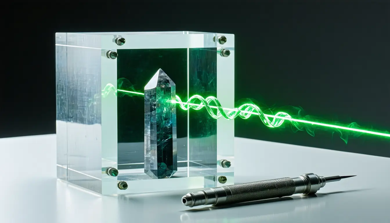 Illustration accompanying Light reads hidden octupolar magnetism from the handedness of crystal vibrations