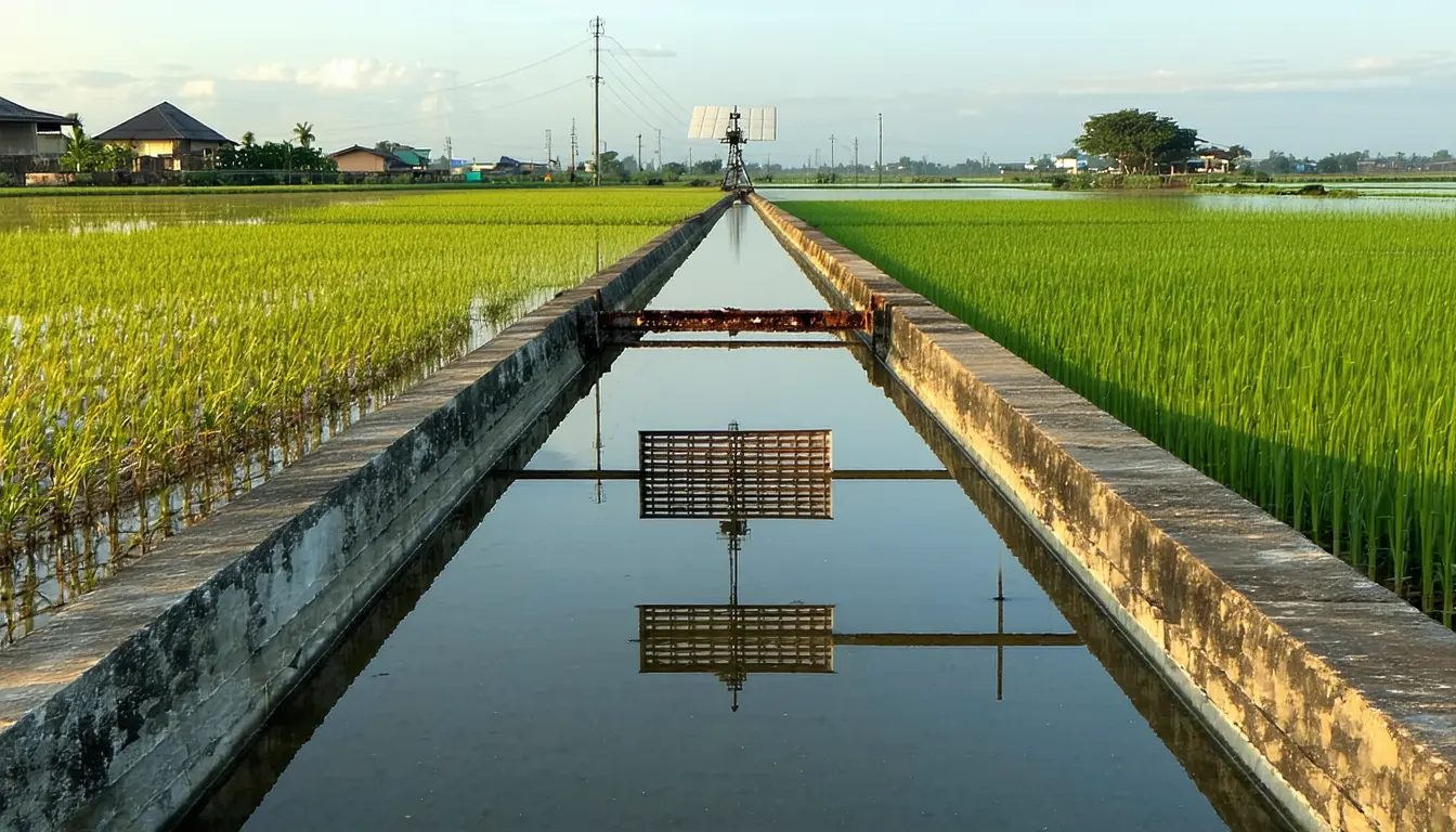 Illustration accompanying NASA's SWOT satellite can measure water levels along most of 800,000 km of Asian canals