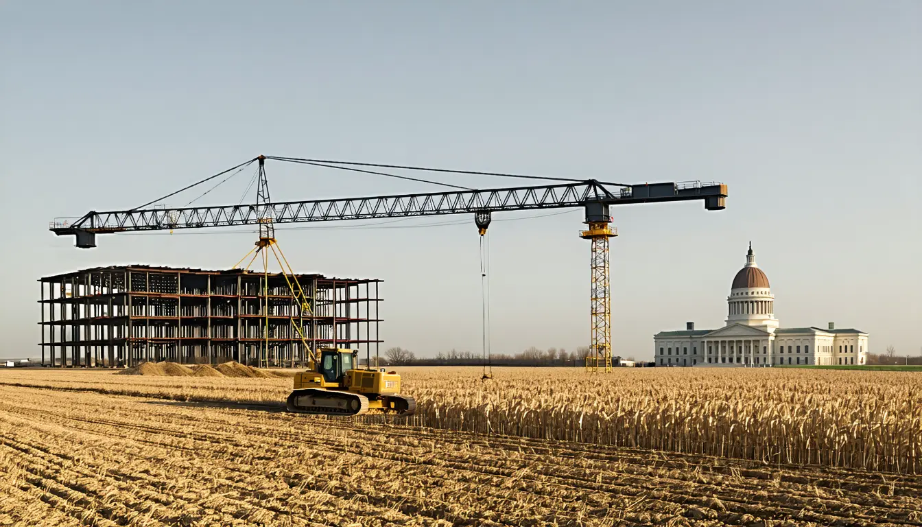 Illustration accompanying Iowa's legislature holds the $15 billion steel plant that Washington called a done deal
