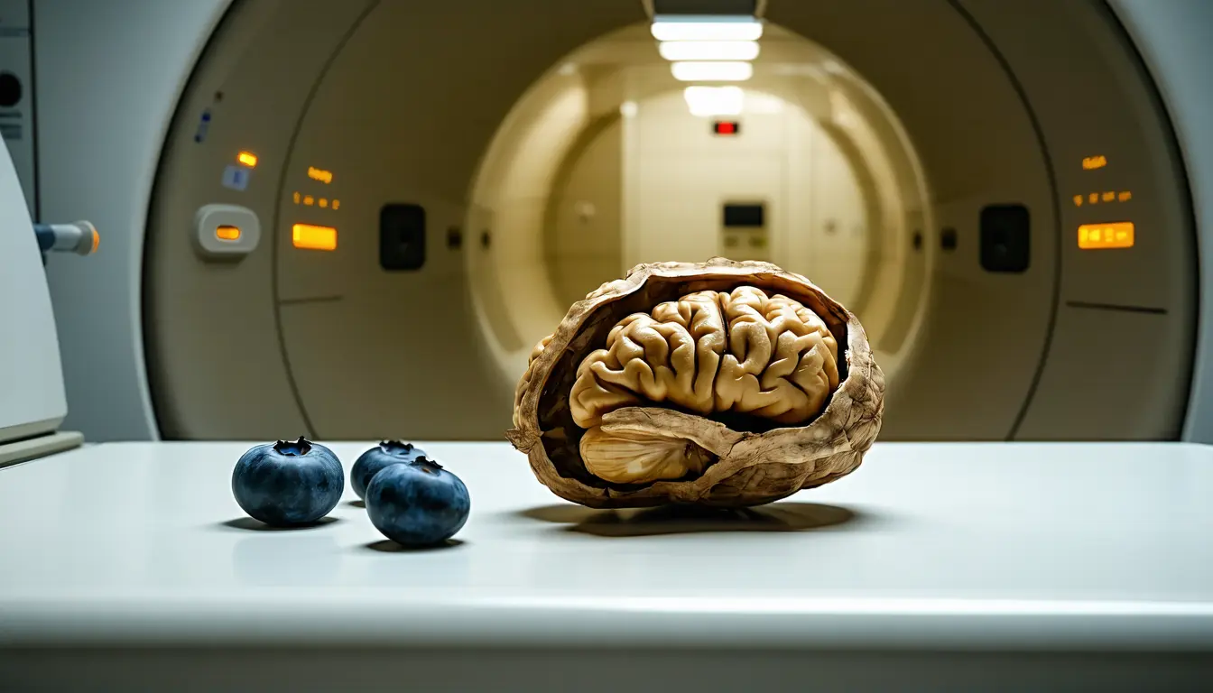 Illustration accompanying Framingham MRI study ties each 3-point MIND diet gain to 2.5 years of slower brain aging
