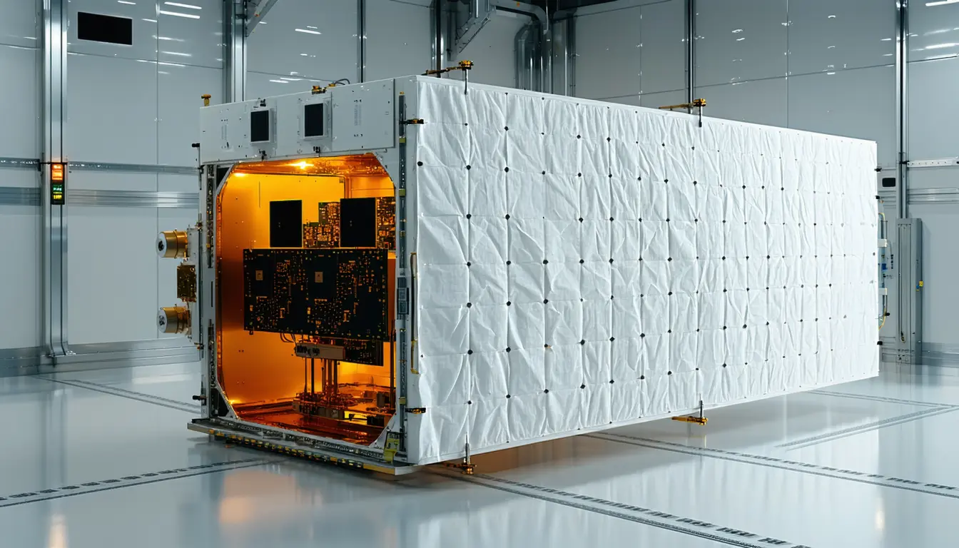 Illustration accompanying Google's Suncatcher satellite carries four AI chips that must cool down after each 15-minute Gemini run